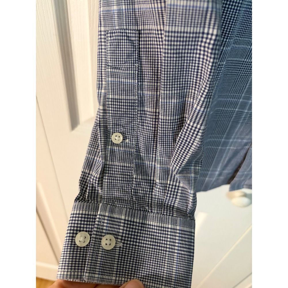 Michael Kors Mens Slim Fit Stretch Glen Plaid Button Down Shirt Blue White 16 L - Picture 7 of 9
